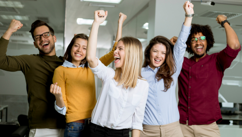 group of excited people